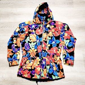 Vintage Retro Obermeyer Women's Ski Jacket Floral on Black Size 10 Womans